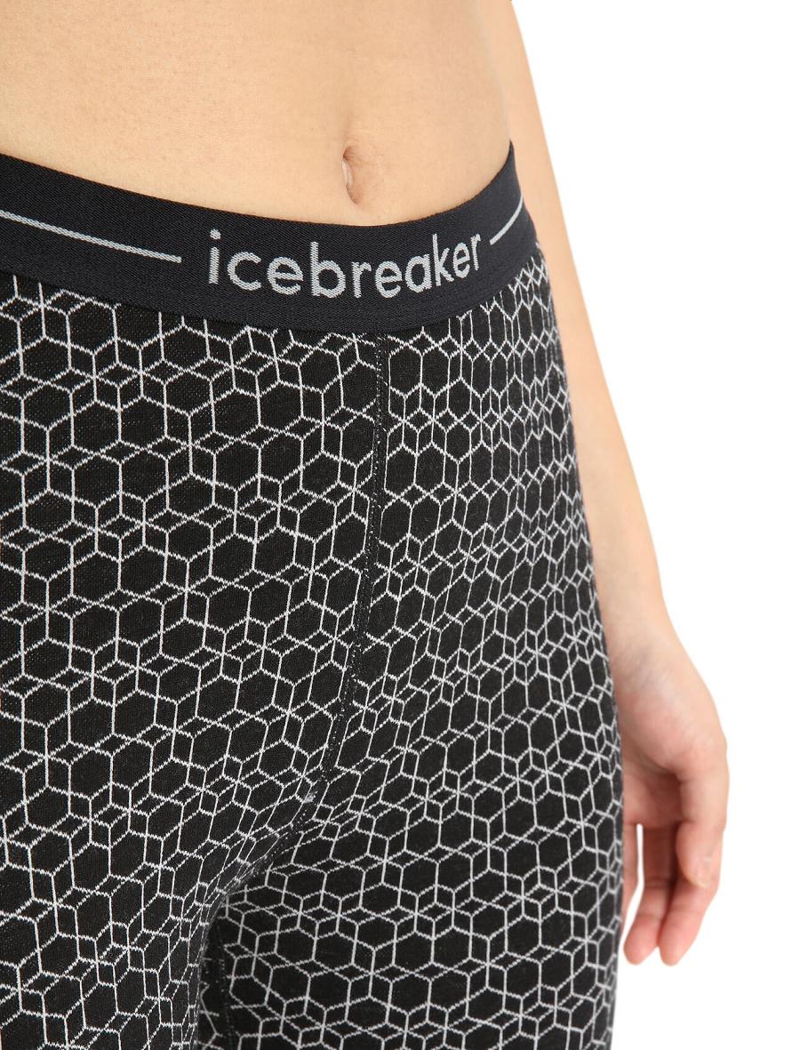 Women's Icebreaker Merino 250 Vertex Leggings Alpine Geo Base Layers Black / Snow | CA 1101UZGT